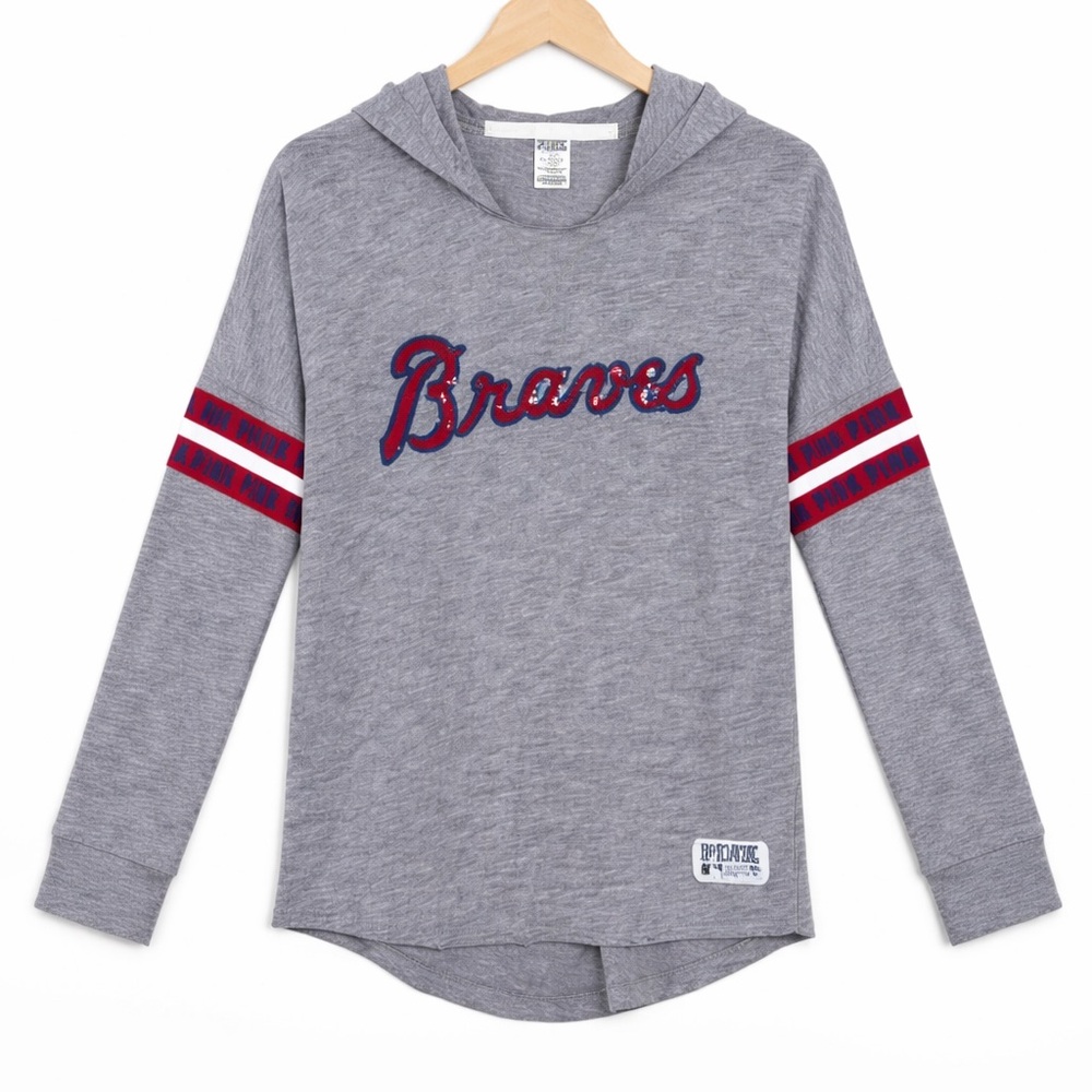 PINK Victoria's Secret Gray and Red Braves Hoodie Sweatshirt